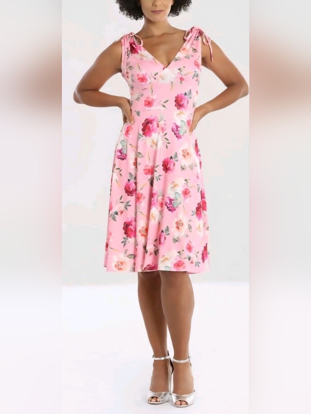 Hell Bunny Pink Floral ANA ROSE Midi Dress. A-LINE.PIN UP. RETRO 50'S SUMMER. M